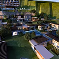 Luxury Residential Aerial Planning Layout With Lush Green Landscaping Modern Buildings And Water Features