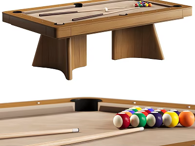 Modern Wooden Billiard Entertainment Table With Smooth Tabletop Balls And Cues 3d model