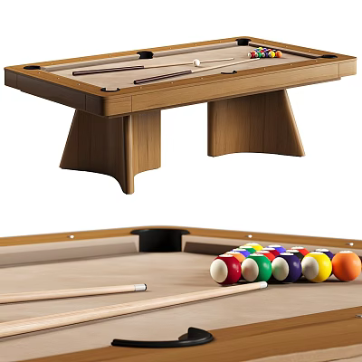 Modern Wooden Billiard Entertainment Table With Smooth Tabletop Balls And Cues 3d model
