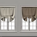 Pleated Beige Curtains on Two Windows with White Frames and Elegant Drapes