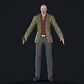 Game Movie Character Bald Man 3D Model With Green Patterned Jacket Red Shirt Gray Pants