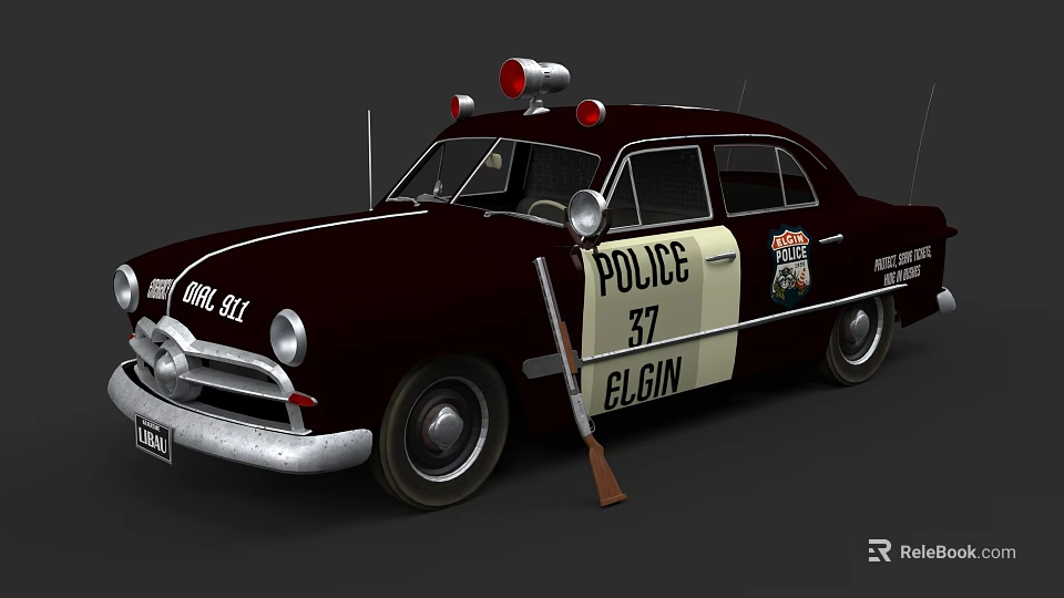 Vintage Brown And Beige Police Car With Red Emergency Lights 37 ELGIN And Baton 3d model 