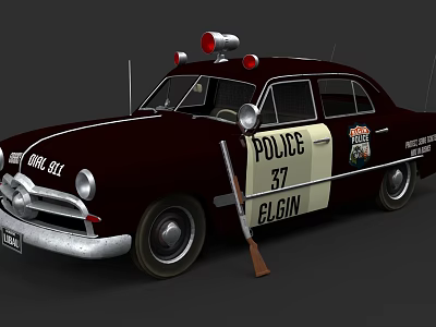 Vintage Brown And Beige Police Car With Red Emergency Lights 37 ELGIN And Baton 3d model
