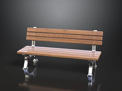 Wooden Bench With Metal Legs And Dark Background For Indoor Outdoor Use 3d model