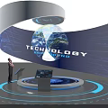 Computer Technology Display With Floating Globe And Blue Tech Background Console