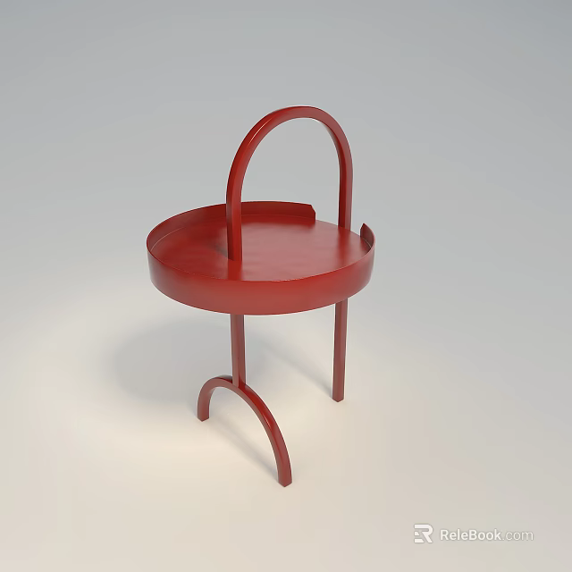 Red Round Side Table With Curved Handle And Elegant Curved Legs Design 3d model