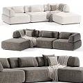 Modern Sectional Sofa in Gray and Beige with Comfortable Cushions and Throw Blanket 3d model