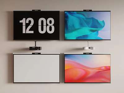 Wall Mounted Multiple Screens Projection Monitoring Display Time Colorful Patterns And Clear Visuals 3d model