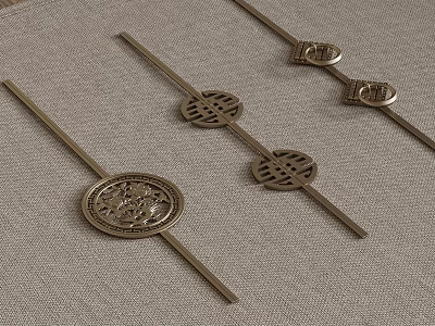Vintage Ornate Brass Furniture Handles With Carved Circular Decorative Designs 3d model