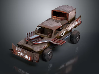 Rugged Rusty Modified Off Road Truck With Open Top TROUBLE Lettering And Wasteland Look 3d model