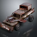 Rugged Rusty Modified Off Road Truck With Open Top TROUBLE Lettering And Wasteland Look