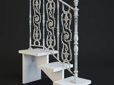 Ornate Metal Railing With Intricate Patterns For White Staircase Design 3d model