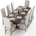 Elegant Dining Table Set With Upholstered Chairs Tableware And Wine Glasses 3d model