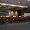 Modern Conference Room Interior With Long Table Brown Chairs And Wooden Ceiling