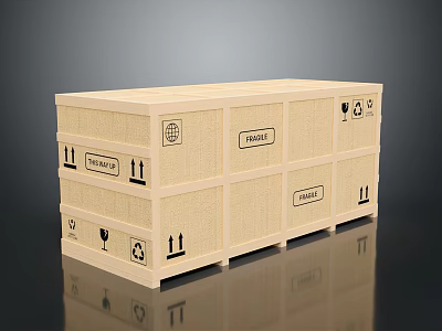 Stacked Wooden Shipping Crates With Fragile Labels And Recycling Symbols 3d model