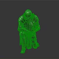 Medieval Knight Battle Armor Statue In Silver Metal Squatting Pose