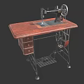 Vintage Industrial Sewing Machine With Retro Design On Wooden Tabletop 3d model