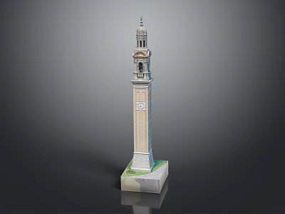 Tall Clock Tower Building With Square Base And Spire Top Structure 3d model