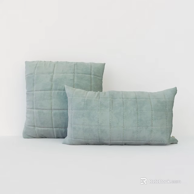 Soft Pastel Green Pillows With Grid Stitching Pattern Square And Rectangular Design 3d model