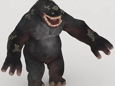 Black Monster 3D Model With Big Mouth Sharp Teeth And Gold Patterns 3d model