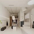 Modern Clothing Store Interior With Display Racks Mirrors Staircase And Green Plants