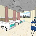 Hospital Ward Interior With Multiple Beds Blue Chairs TV And Tile Floor