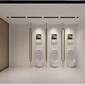 Modern Minimalist Public Toilet Interior With White Urinals Stylish Gold Partitions And Soft Ceiling Lighting