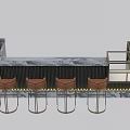 Modern Bar Counter Design With Marble Surface And Brown Bar Stools 3d model