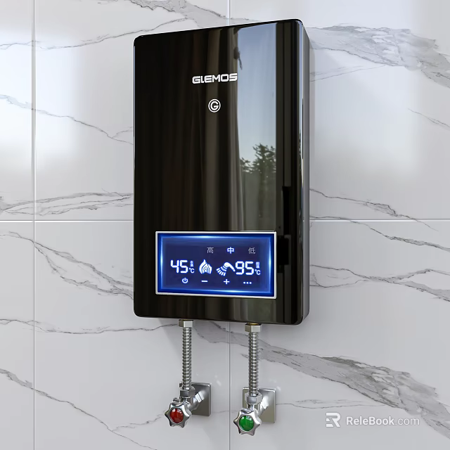 GEMOS Black Wall Mounted Water Heater With Digital Display On Marble Wall 3d model