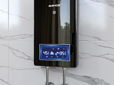 GEMOS Black Wall Mounted Water Heater With Digital Display On Marble Wall 3d model
