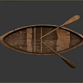 Handcrafted Wooden Boat Featuring Curved Hull Design And Traditional Wooden Oars