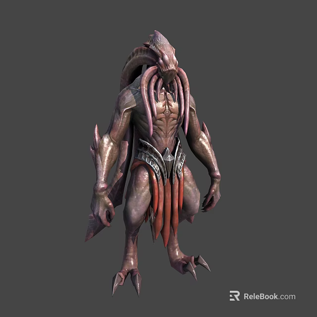 Fantasy Mythical Creature Character With Tentacles Armored Body Textured Skin And Clawed Feet 3d model 