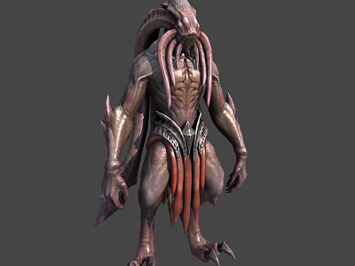 Fantasy Mythical Creature Character With Tentacles Armored Body Textured Skin And Clawed Feet 3d model