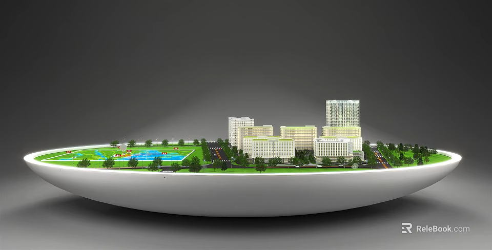 Professional Commercial Building Model Display Equipment With Green Lawn And Pool 3d model 