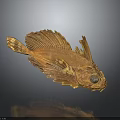 Wooden Brown Fish Carving Featuring Large Eyes Leaf Like Fins and Unique Design