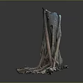 Natural Wood Stump With Spreading Tree Roots And Stone Textured Surroundings