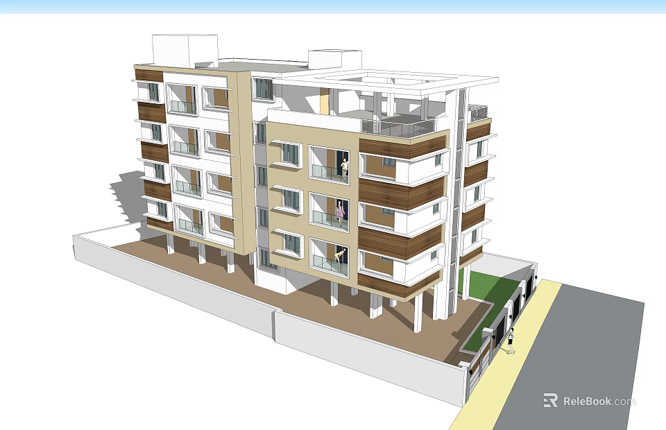 Modern Apartment Building Exterior Design With Multiple Floors Balconies And Green Area 3d model 