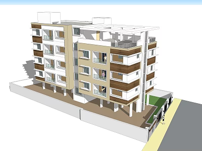 Modern Apartment Building Exterior Design With Multiple Floors Balconies And Green Area 3d model