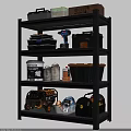 Multi tiered Metal Storage Shelf With Toolboxes Storage Bins Power Drill And Generator 3d model