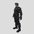 Tactical Man In Dark Colored Jacket With Arm Guards Utility Belt And Boots
