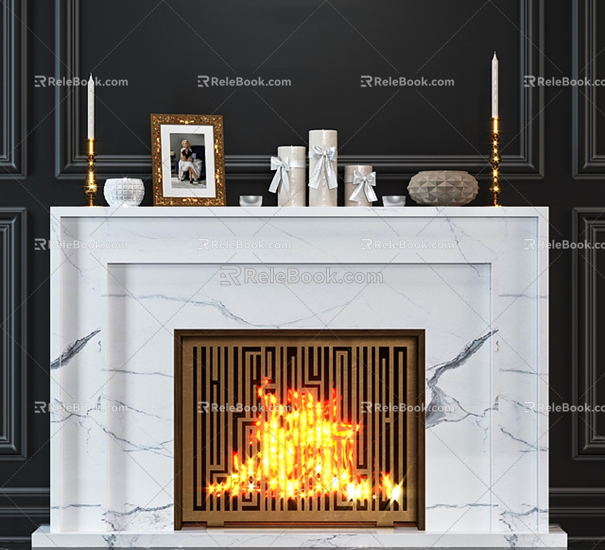 Fireplace Combination Stove Fireplace European Style Marble Flame Decorative Painting Candle Holder Ornaments Home Furniture model