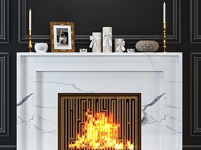 Fireplace Combination Stove Fireplace European Style Marble Flame Decorative Painting Candle Holder Ornaments Home Furniture model