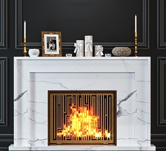 Fireplace Combination Stove Fireplace European Style Marble Flame Decorative Painting Candle Holder Ornaments Home Furniture 3d model