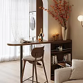 Cozy Home Bar Counter With Wine Bottles Candles Magazine Chair Bookshelf And Orange Flowers