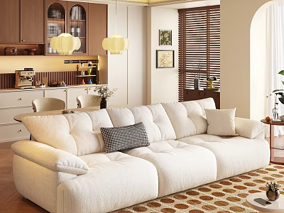 Plush Cream White Sofa And Side Table Combination For Warm Cozy Home Living Room Decor 3d model