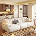 Plush Cream White Sofa And Side Table Combination For Warm Cozy Home Living Room Decor