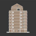 Cartoon Scene of Multistory Building with Brick Exterior Gray Roof and Small Porch