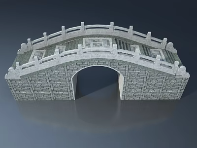 3D Model of Traditional Stone Arch Bridge With Railings And Steps 3d model