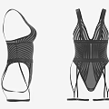 Stylish Black Mesh Striped Bodysuit Clothing With Straps And Leg Straps