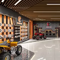 FENCHI Showroom With Gear Decorations And Red Off-Road Vehicle